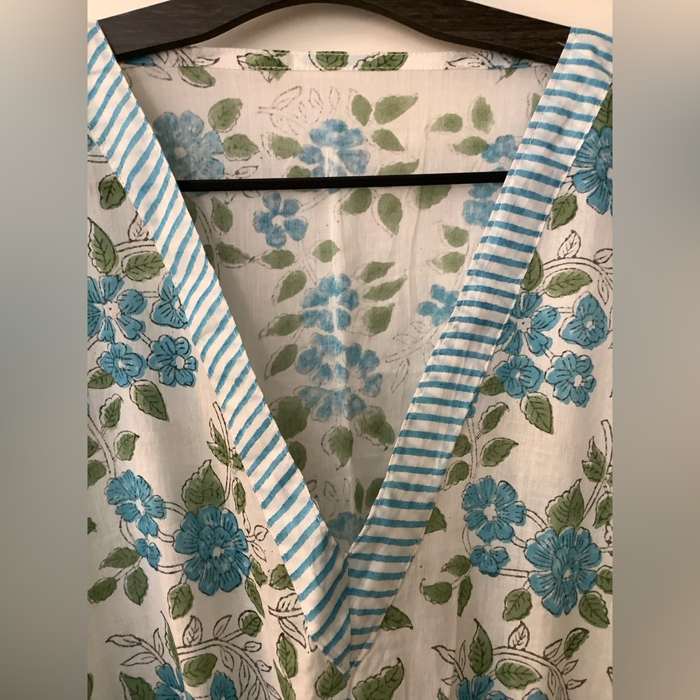 NWOT - Kaftan. One size, stunning blue green Floral India Block Print Elegant - Picture 4 of 6